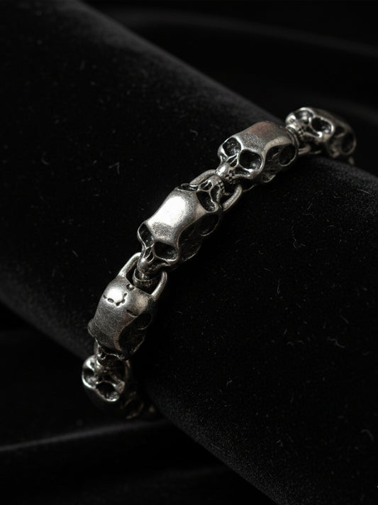 NVR Men Silver Plated Skull Chain with Bone Toggle Clasp Bracelet