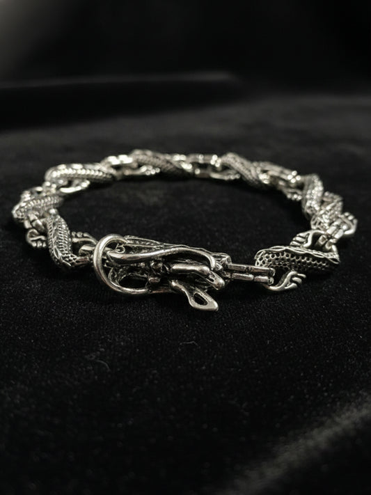 NVR Men's Silver Plated Dragon Design Bracelet