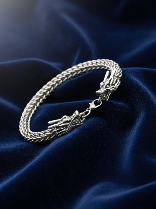 NVR Men's Silver Plated Dragon Design Bracelet