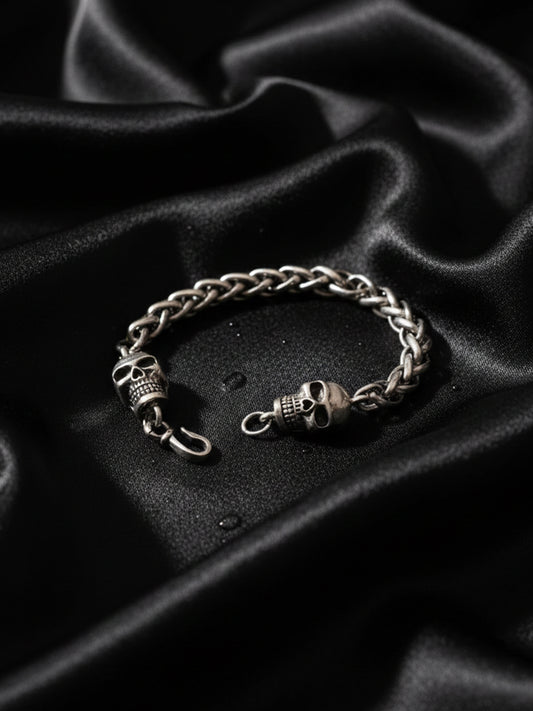 NVR Men's Silver Plated Skull Chain Bracelet