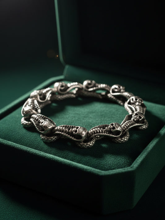 NVR Men's Silver Plated Dragon Link Bracelet