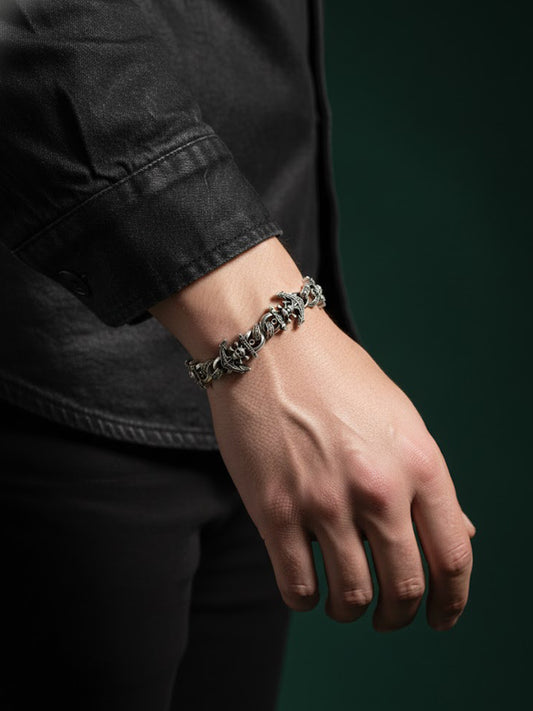 NVR Men's Silver Plated Skull Head Link Bracelet