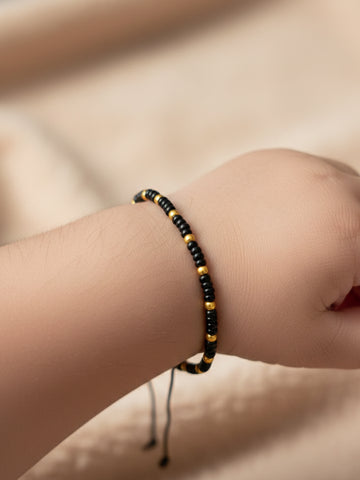 NVR Kids Set of 2 Black & Gold Beaded Adjustable Nazariya Bracelet