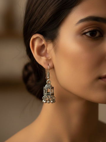 NVR Women Traditional Oxidized Silver Plated Temple Style Jhumka Earrings