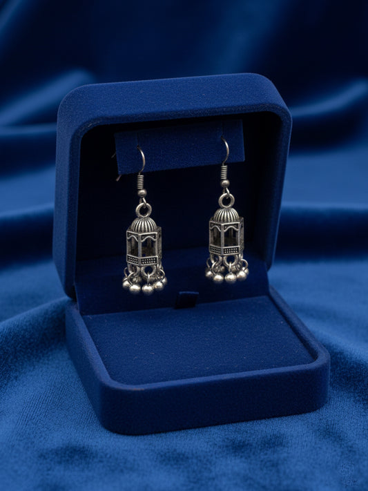 NVR Women Traditional Oxidized Silver Plated Temple Style Jhumka Earrings