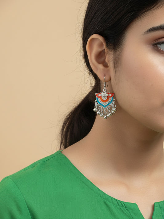 NVR Women Oxidized Multicolor Ghungroo Necklace with Earrings Set