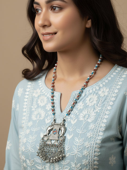 NVR Women Oxidized Silver-Plated Elephant Design Necklace