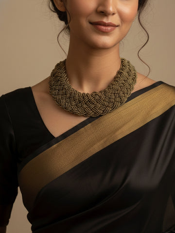 NVR Women Vintage Braided Beads Golden Coloured Necklace
