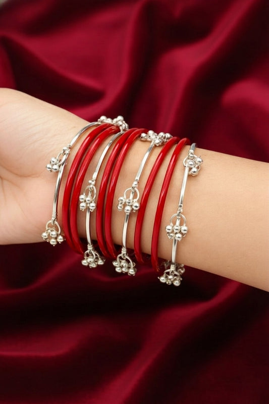 NVR Women Trendy 12 Red Bangles with 8 Kashmiri Bangles Ghungroo Charms