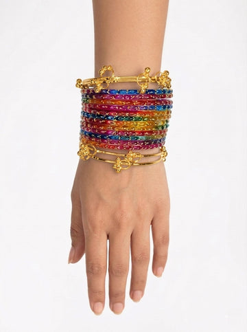 NVR Women 12 Multicolor Bangles with 4 Gold Plated Kashmiri Bangles Ghungroo Charms