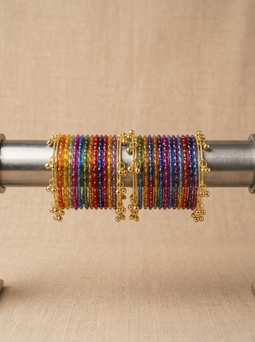 NVR Women 24 Multicolor Bangles with 8 Gold Plated Kashmiri Bangles Ghungroo Charms