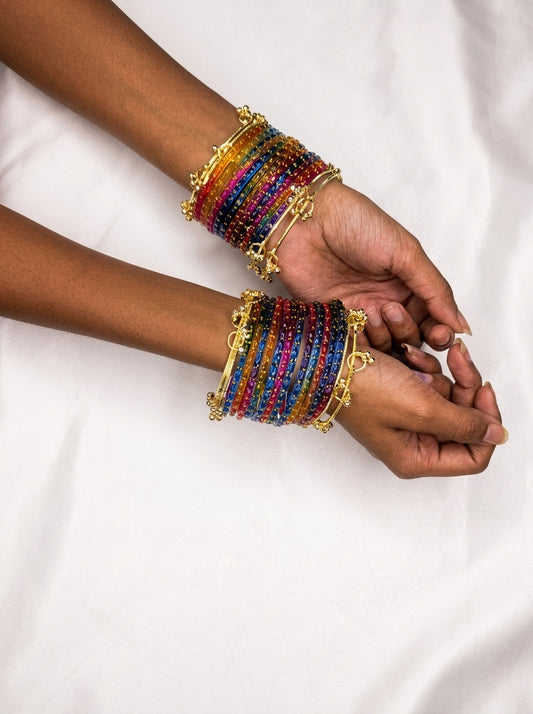 NVR Women 24 Multicolor Bangles with 8 Gold Plated Kashmiri Bangles Ghungroo Charms