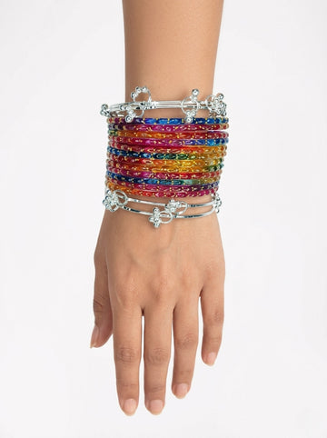 NVR Women 12 Multicolor Bangles with 4 Silver Plated Kashmiri Bangles Ghungroo Charms