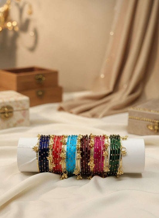 NVR Women Trendy 24 Multicolored Bangles with 12 Gold Plated Kashmiri Bangles Ghungroo Charms