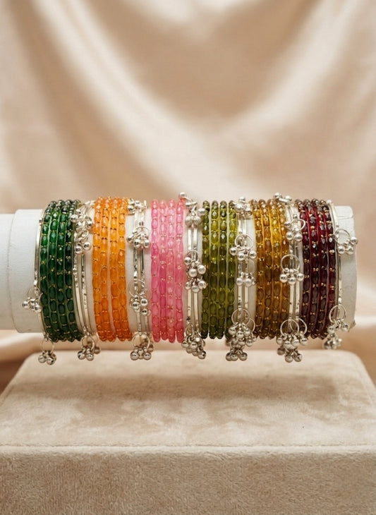 NVR Women Trendy 24 Multicolored Bangles with 12 Silver Plated Kashmiri Bangles Ghungroo Charms