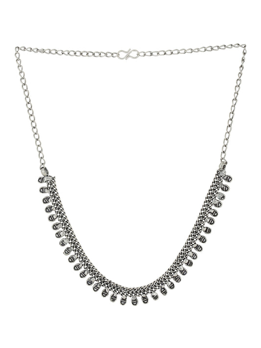 NVR Silver Toned Oxidised Beaded Necklace