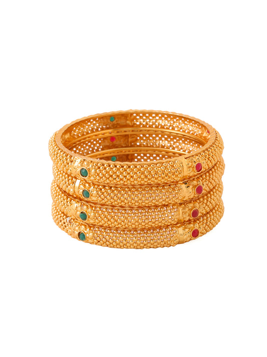 NVR Women's Set Of 4 Gold-Plated Traditional Bangles