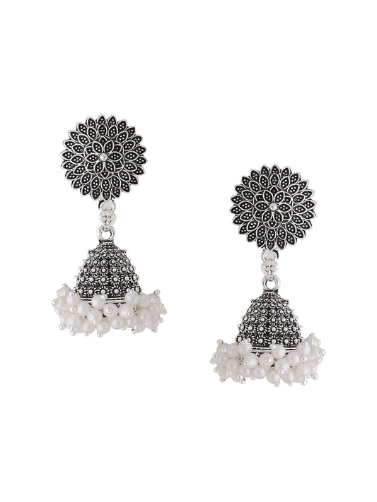 NVR Silver toned dome shaped jhumkas earrings