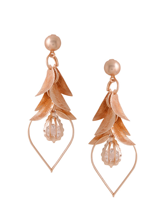 NVR Rose Gold Leaf shaped Drop Earrings