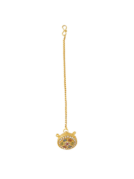 NVR Gold Plated Kundan Borla Maang Tika