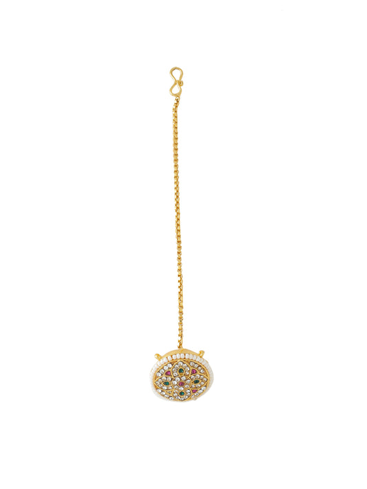 NVR Gold Plated Kundan Borla Maang Tika