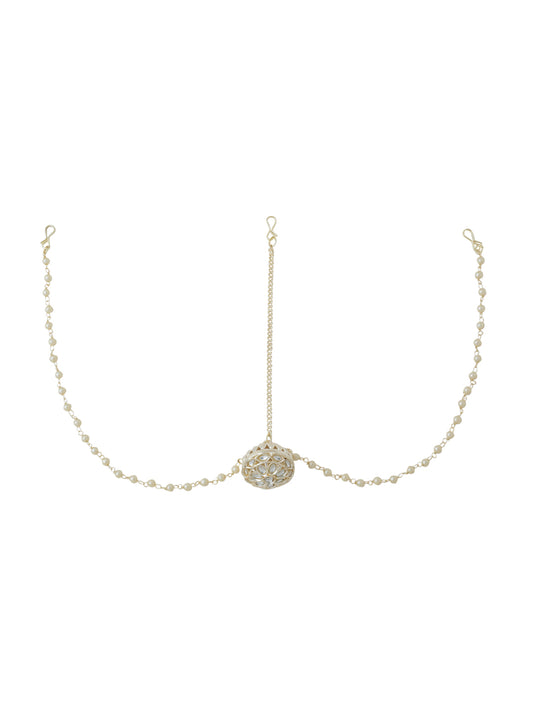 NVR Gold Plated Kundan Borla Maang Tika