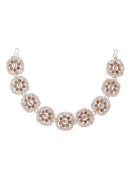 NVR Gold Plated White Kundan Studded and beaded Matha Patti
