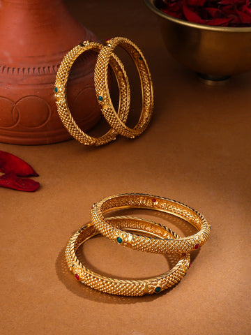 NVR Women's Set Of 4 Gold-Plated Traditional Bangles