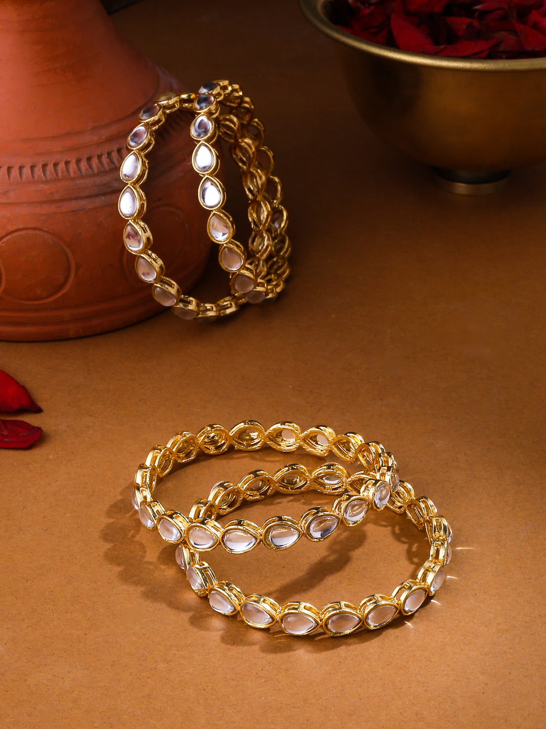 NVR Set of 4 Kundan Studded Bangles