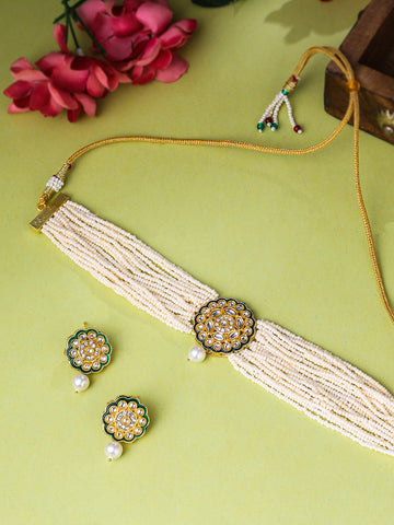 NVR Gold Plated Kundan Studded Jewellery Set