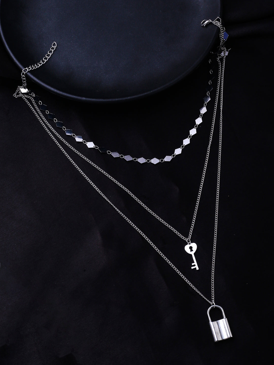 NVR 3 Layered Silver Toned Chain Set