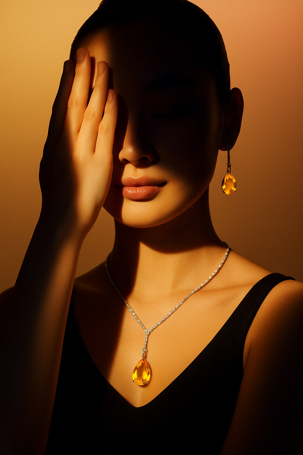 NVR Women's Silver-Plated Yellow American Diamond-Studded Handcrafted Jewellery Set